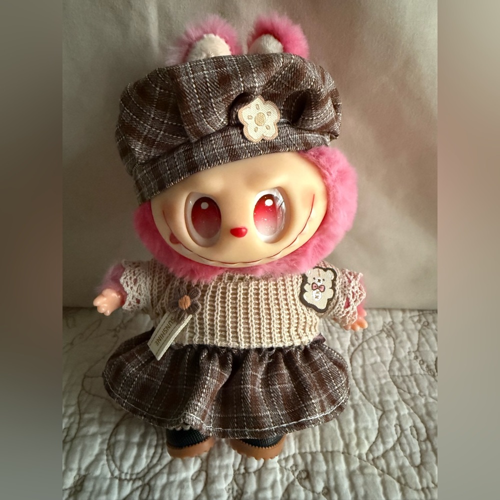 🔥 Fire Sale 🔥
Labubu Tan Lace Sweater & Plaid Outfit with Hat